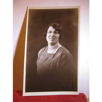 LADY with glasses antique portrait photograph postcard 'Madame Beryl' of York #