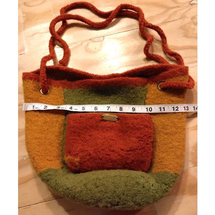 Handmade Wool Bucket Handbag Double Straps Outside Pocket Orange Yellow Green