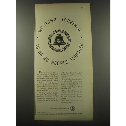 1956 Bell Telephone System Ad - Working Together to bring people together