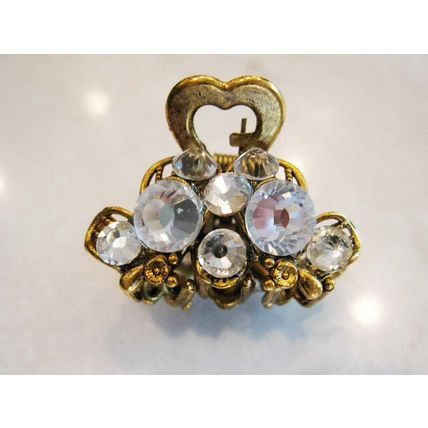 Small mini antique bronze bow metal hair claw clip with crystals bridal clip