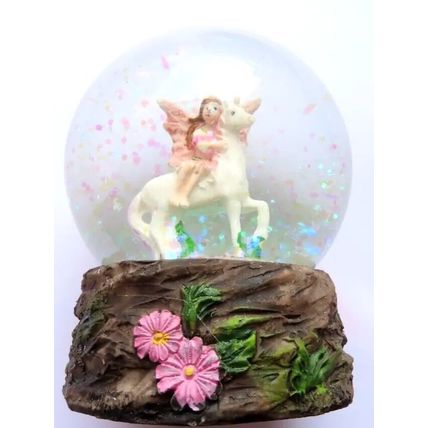 Pink Fairy & Unicorn Snowglobe Ornament Figurine 8 CM Gift Home Decor Mythical