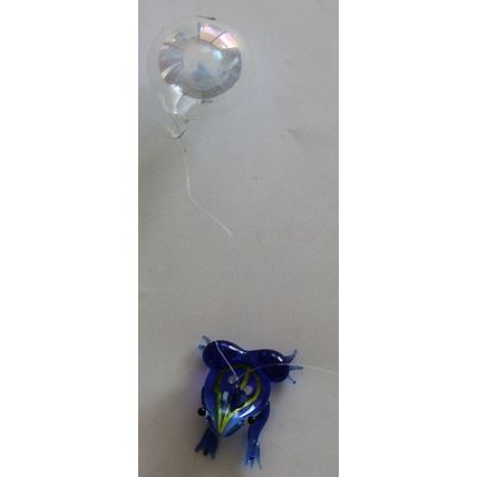 Vintage, ( 1970's) Hand Made, Art Glass Floating Blue & Yellow Frog