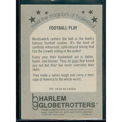 1971-72 Globetrotters 84 #19 Football Play/(Meadowlark centering)