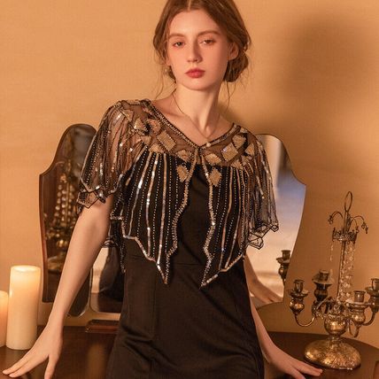 Women's Cape Up Shrug For 1920s Gatsby Sequin Evening Wraps Bridal Wedding Shawl