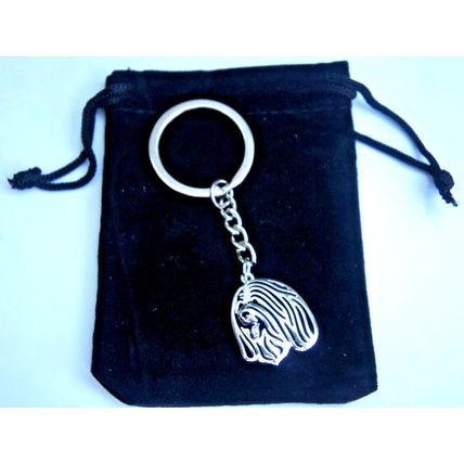 TIBETAN TERRIER METAL KEY RING WITH KEY CHAIN & VELVET GIFT BAG