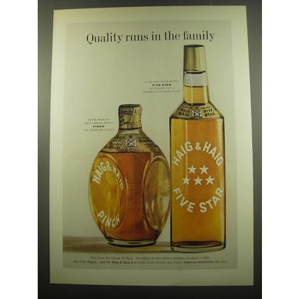1960 Haig & Haig Pinch and Five Star Scotch Ad - Quality runs in the family