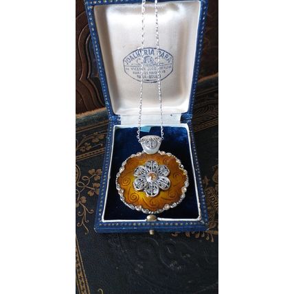 Antique Vintage Victorian Silver 800 Extra Large and Heavy Pendant on Chain.