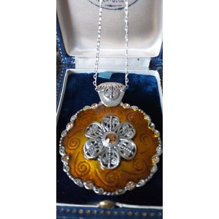 Antique Vintage Victorian Silver 800 Extra Large and Heavy Pendant on Chain.