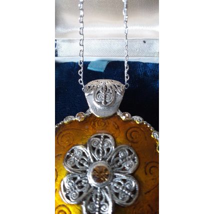 Antique Vintage Victorian Silver 800 Extra Large and Heavy Pendant on Chain.
