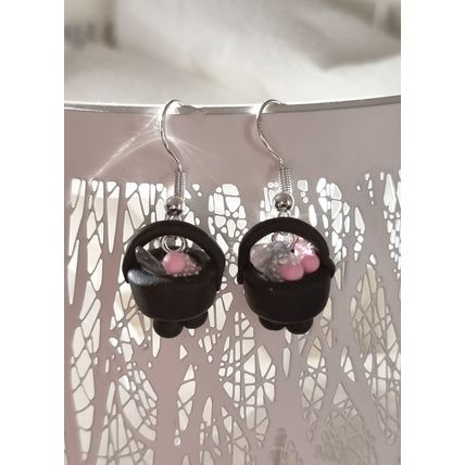 Rose Quartz cauldron earrings handmade polymer clay spell potion jewellery