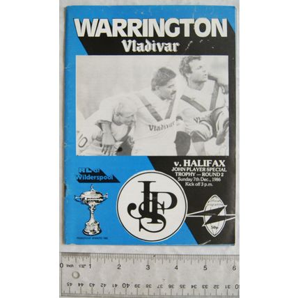 1986 programme Warrington v. Halifax, JPS Trophy round 2