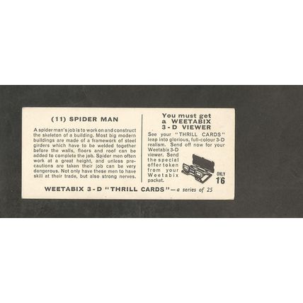 Weetabix 3D Cards 1960 Thrill #11 Spiderman