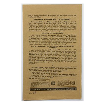 Original WW2 Russian/Soviet Air Drop Propaganda Leaflet. - Code 1014. - 1942.