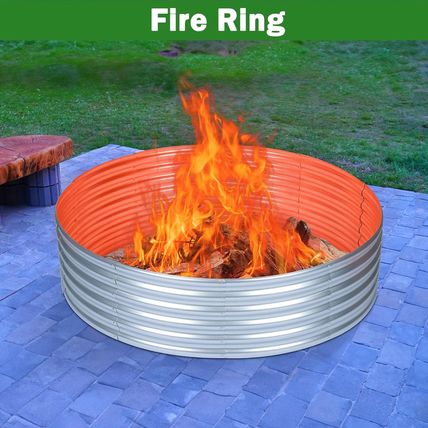 OUSHENG 4X4X1Ft round Galvanized Raised Garden Beds Outdoor, Steel Fire Pit Ring