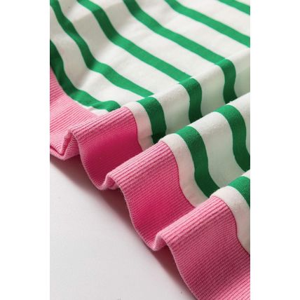 Bright Green Striped Contrast Edge Long Sleeve Top