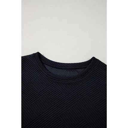 Black Solid Color Textured Long Sleeve Shift Dress