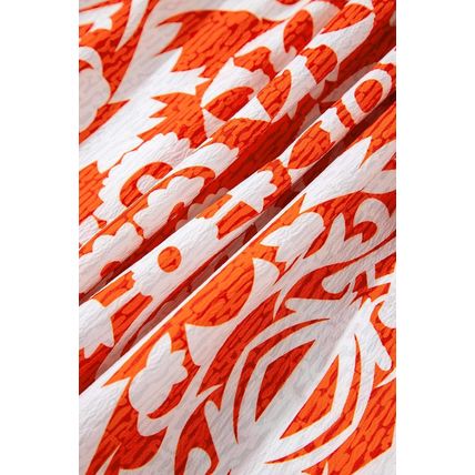 Orange Boho Geometric Printed Long Sleeve Maxi Dress