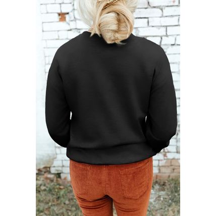 Black Western Pattern Print Round Neck Pullover Sweatshirt