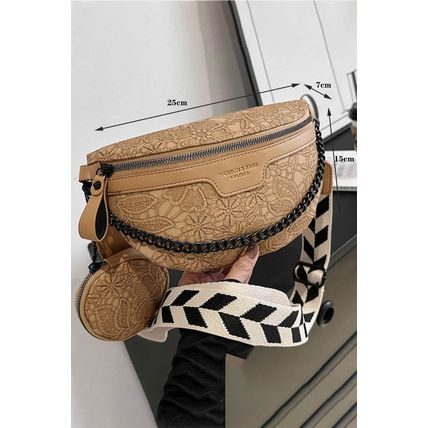 Camel Colorblock Strap Chain Shoulder Bag With Coin Purse