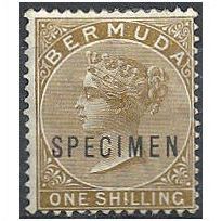 Bermuda 1883 SG29s 1s Yellow-Brown Over Printed "SPECIMEN" Mounted Mint.