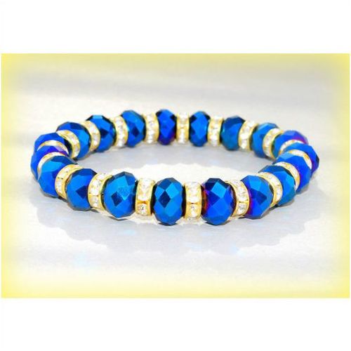 Blue & Clear Crystals Gold Plated Roundels Bracelet Bangle Jewellery 1556