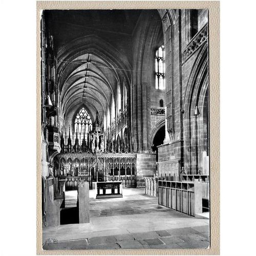 Chester Cathedral Nave choir stalls Black & White photo postcard