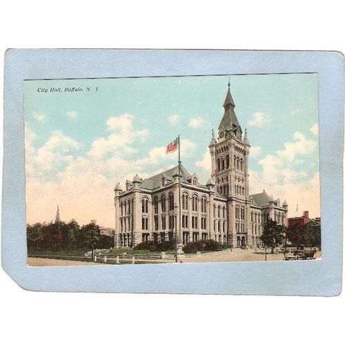 New York Buffalo City Hall w/Horse & Wagon ny_box4X1~2731