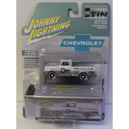 JOHNNY LIGHTNING CROWER CAMS 1965 CHEVY Pickup ' Storage Tin ' silver / white