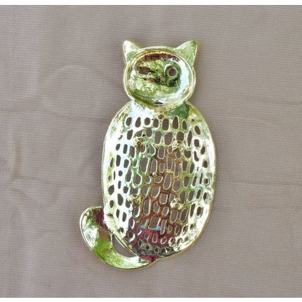 Gold Tone Metal Cat Shaped Soap Dish Tray Holder