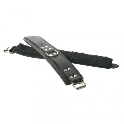 Strict Leather Premium Fur Lined Wrist Cuffs S&M Bondage Handcuffs BDSM Black Sl