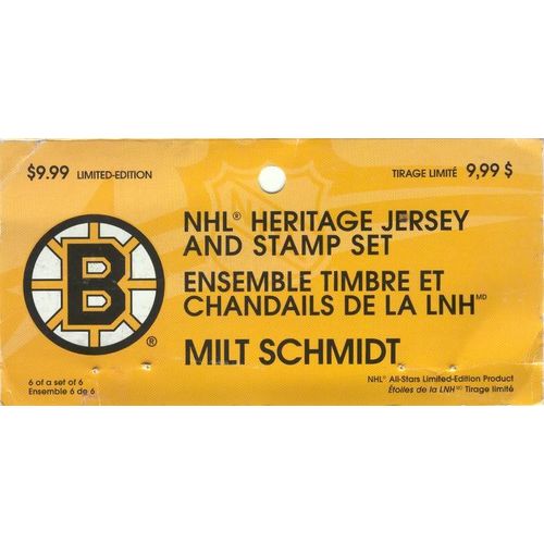 2004 NHL Heritage Boston Bruins Jersey and Postal Stamp Set Milt Schmidt New