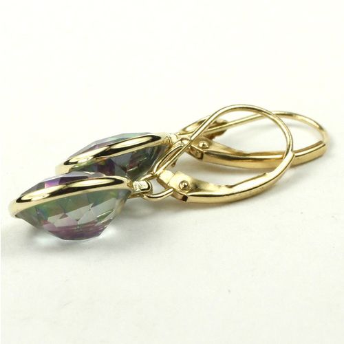 Mystic Fire Topaz, 14KY Gold Leverback Earrings, E101
