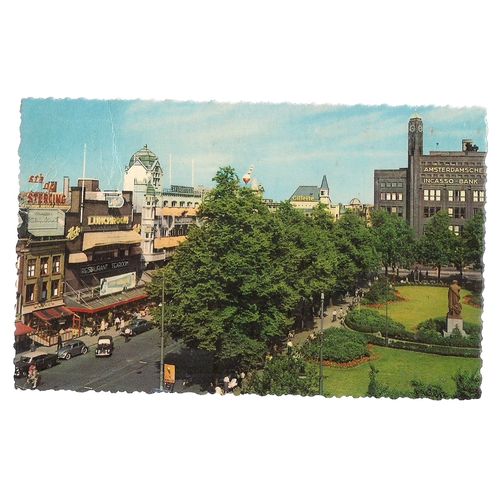 REMBRANDTSPLEIN, AMSTERDAM, HOLLAND .used vintage postcard stamp removed =
