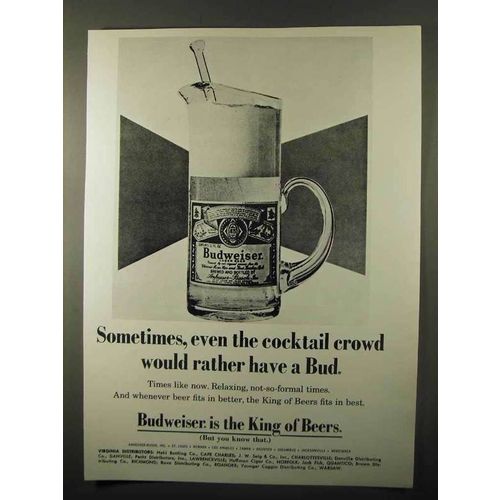 1971 Budweiser Beer Ad - Even the Cocktail Crowd