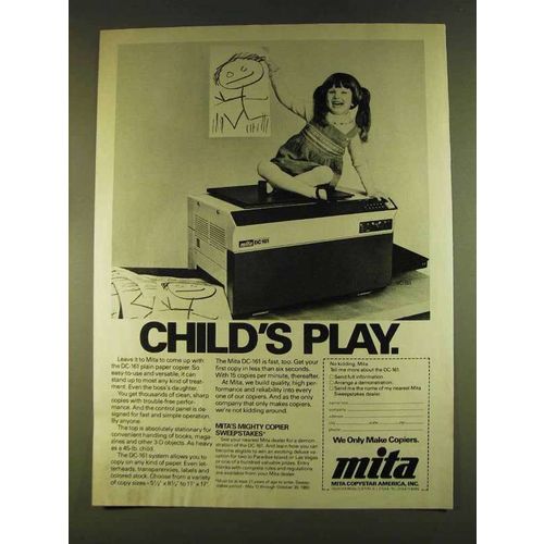 1980 Mita DC-161 Copier Ad - Child's Play