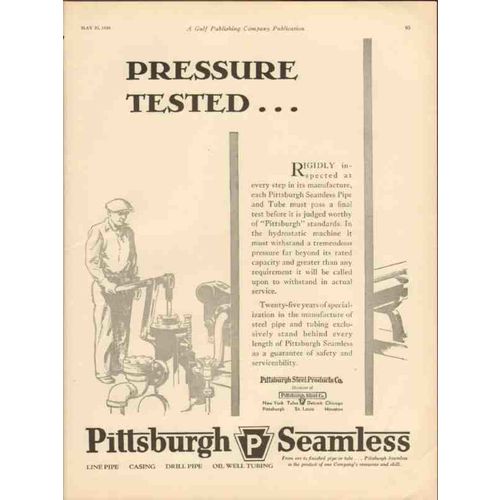 PITTSBURGH STEEL PRODUCTS COMPANY 1930 pressure tested vintage ad