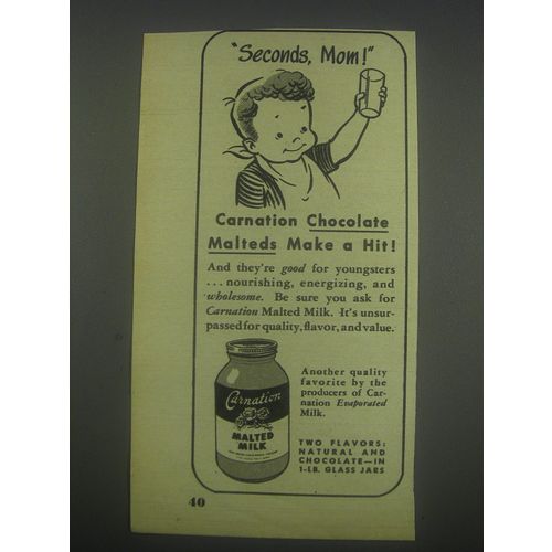 1947 Carnation Malted Milk Ad - Seconds, mom