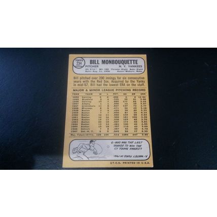 1968 Topps Card # 234 Bill Monbouquette Very Good-Excellent (4) New York Yankees