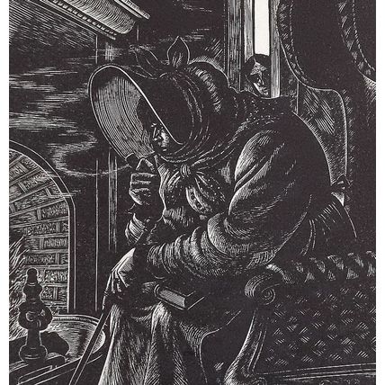 Antique Fritz Eichenberg Engraving Print Jane Eyre Bronte Art Decor Old Crone
