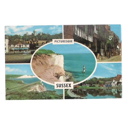 multiview, PICTURESQUE SUSSEX county..used vintage postcard C. 1970 =
