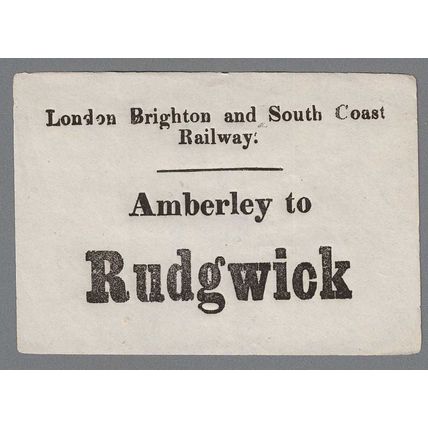 LONDON BRIGHTON & SOUTH COAST RAILWAY LUGGAGE LABEL - AMBERLEY to RUDGWICK