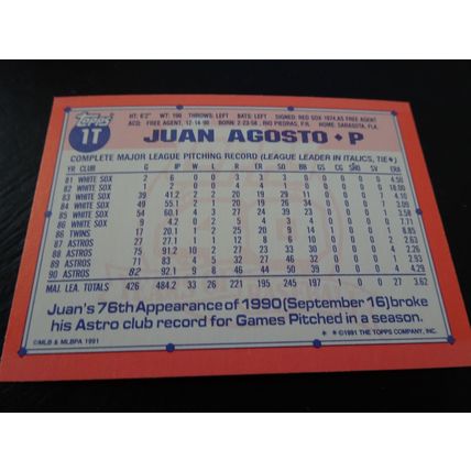 1991 Topps Traded Card # 001T Juan Agosto Near Mint (7) St Louis Cardinals