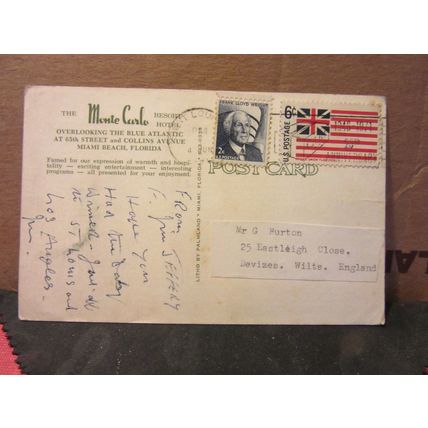 MONTE CARLO HOTEL, MIAMI BEACH, FLORIDA ..used vintage postcard 1971 pm #