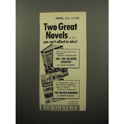 1950 Scribners Books Advertisement - Cry, the Beloved Country by Alan Paton