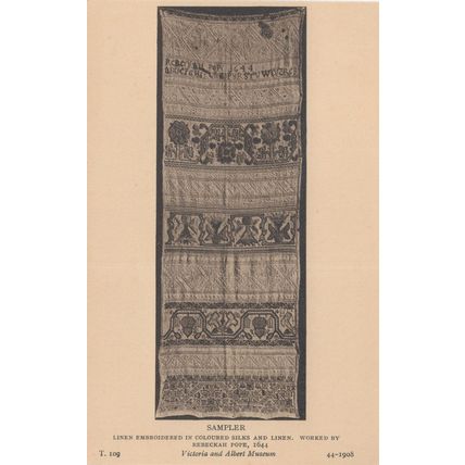 Medieval Embroidery Silk Linen Rebekah Pope in 1644 Postcard