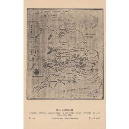 1792 Antique Embroidered Map Of Britain V&A Museum Old Postcard