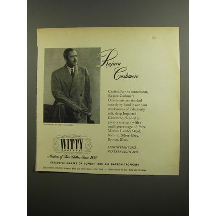 1952 Witty Brothers Rajura Cashmere Outercoat Ad - Photo by Fabian Bachrach