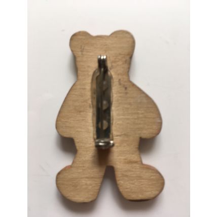 BEAR PIN BADGE / BROOCH - WOODEN BEAR