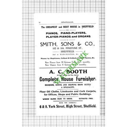 Smith Sons & Co Pianos Sheffield / AC Booth Furnisher Small Advert 1912 Cutting