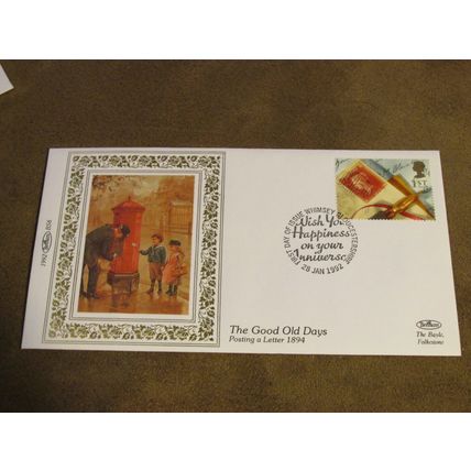 1992 Benham Silk GB FDC Cover -Good Old Days Greetings - Posting a letter
